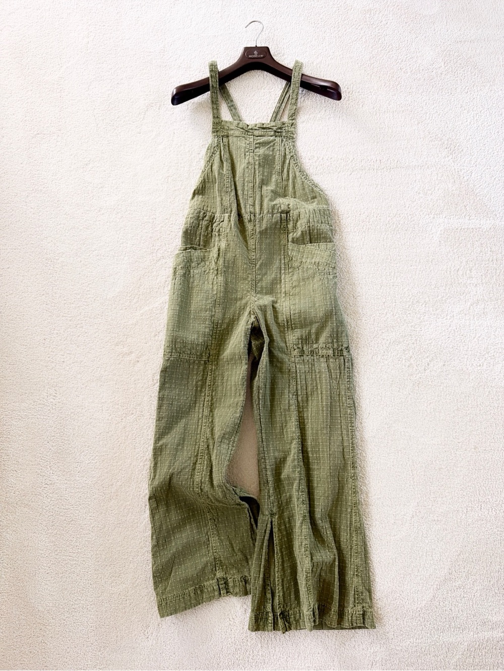 Free People Army Olive Green Textured Cotton Lightweight Overalls sz XS Savannah - Picture 1 of 8